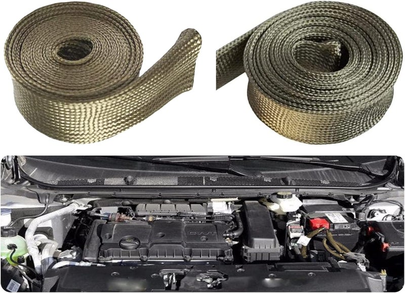 Ummickl Store Heat Shield Sleeve Fuel Line Heat Shield Auto Hose Spark Plug Wire Cover Protectors Boots Roll 2500 Degree for Car&Auto Wire Loom Brake Cable (1" IDX10', Titanium) - Image 2